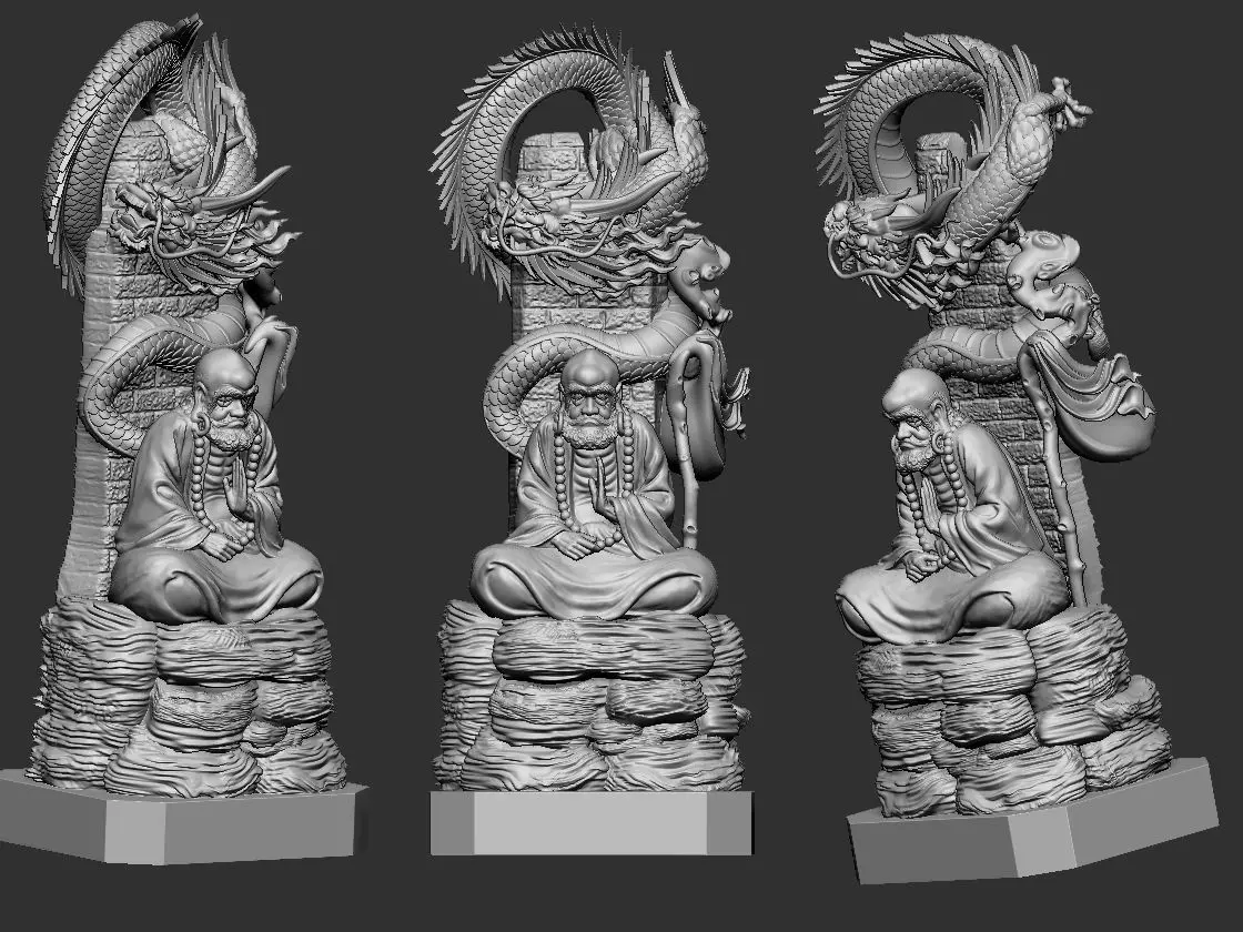 bodhidharma 3d model statue of dragon 3D model_0