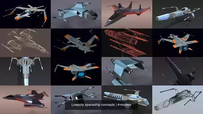 Lowpoly spaceship concepts 3D Model Collection