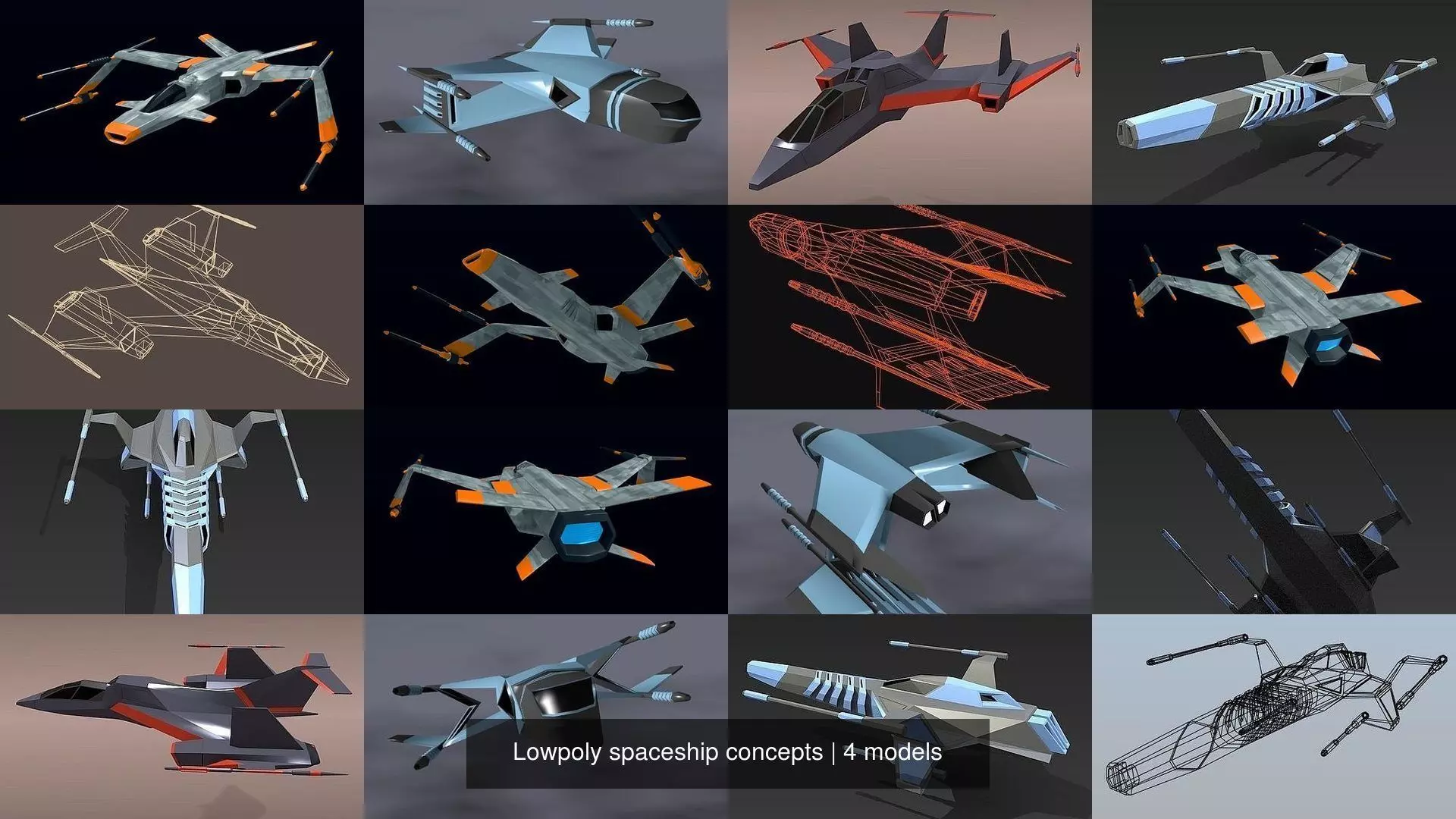 Lowpoly spaceship concepts 3D Model Collection_0
