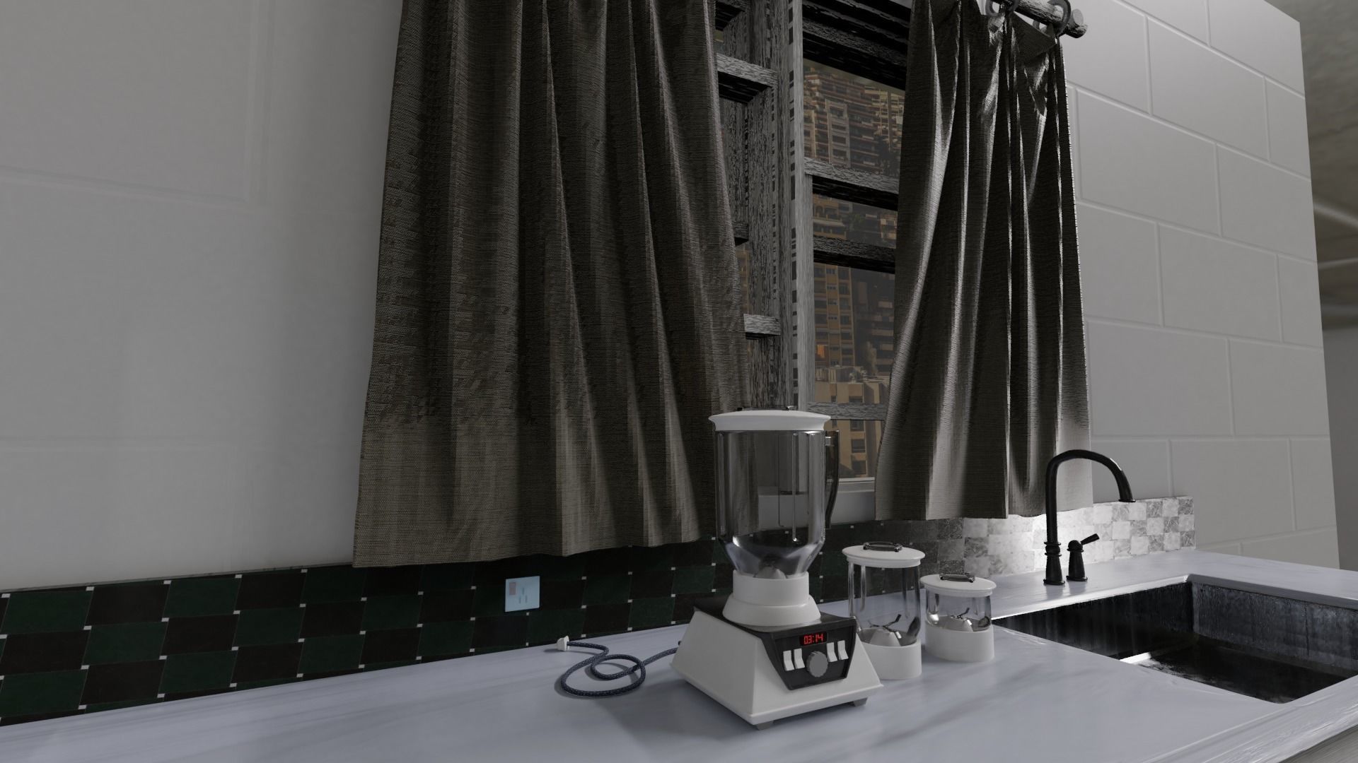 A BLENDER WITH TWO EXTRA CUPS 3D model_2