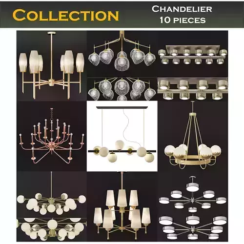 Chandelier low poly 3d models collection 10 pieces