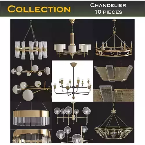 Chandelier low poly 3d models collection 10 pieces