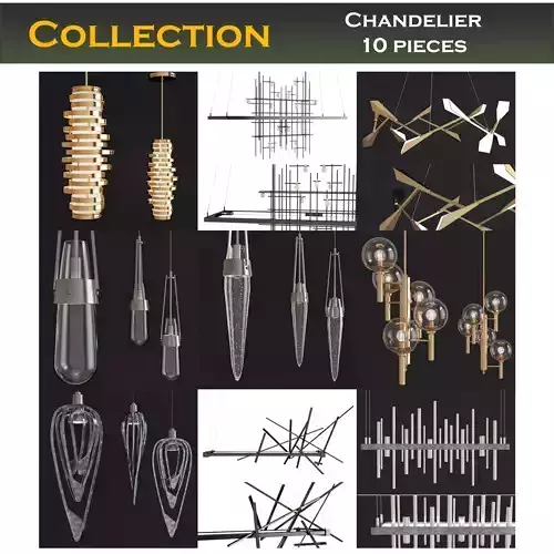 Chandelier low poly 3d models collection 10 pieces