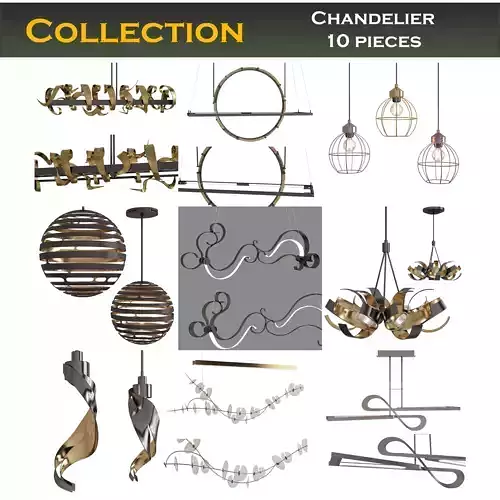 Chandelier low poly 3d models collection 10 pieces