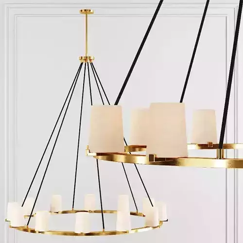 RH PAUILLAC ROUND CHANDELIER 48 Fabric shade and Brass