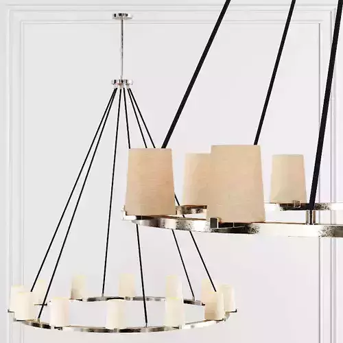 RH PAUILLAC ROUND CHANDELIER 48 Fabric shade and Nickel