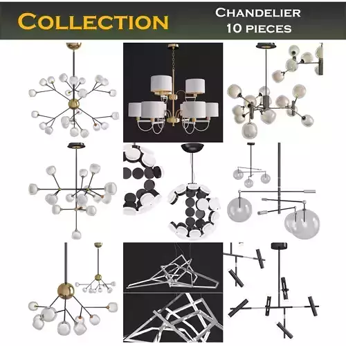 Chandelier low poly 3d models collection 10 pieces