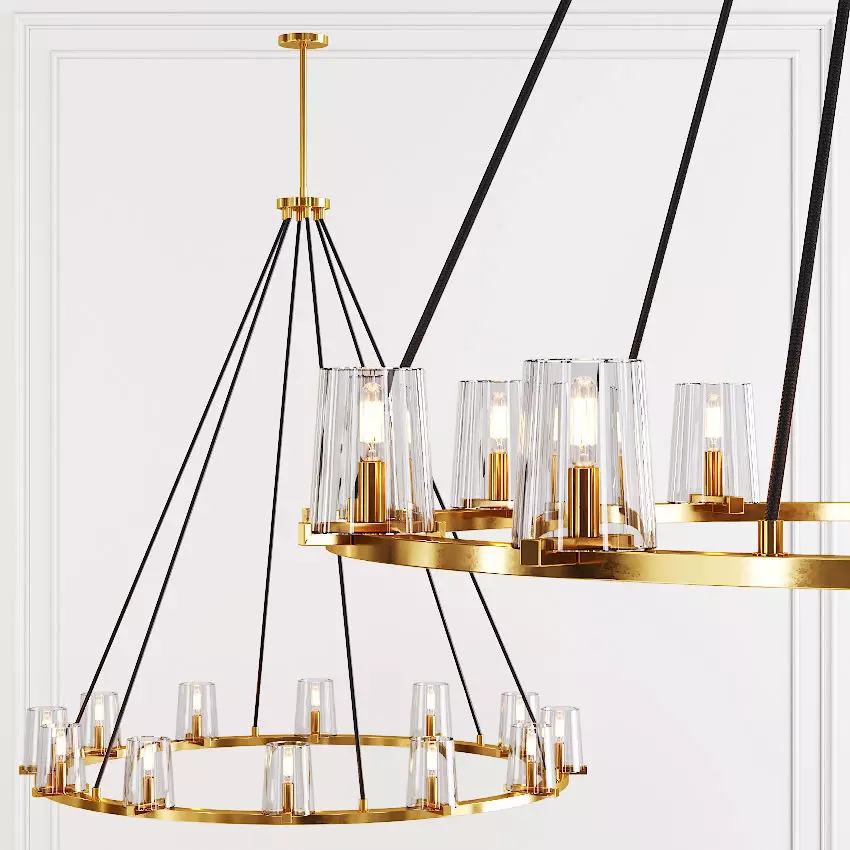 RH PAUILLAC ROUND CHANDELIER 48 Glass shade and Brass 3D model_0