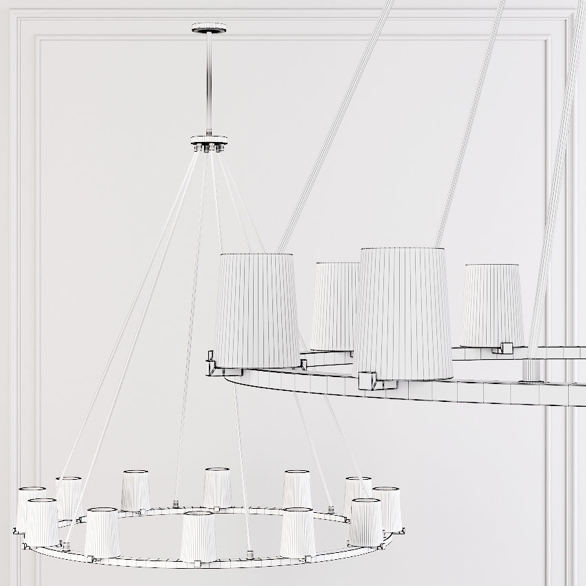 RH PAUILLAC ROUND CHANDELIER 48 Glass shade and Brass 3D model_1