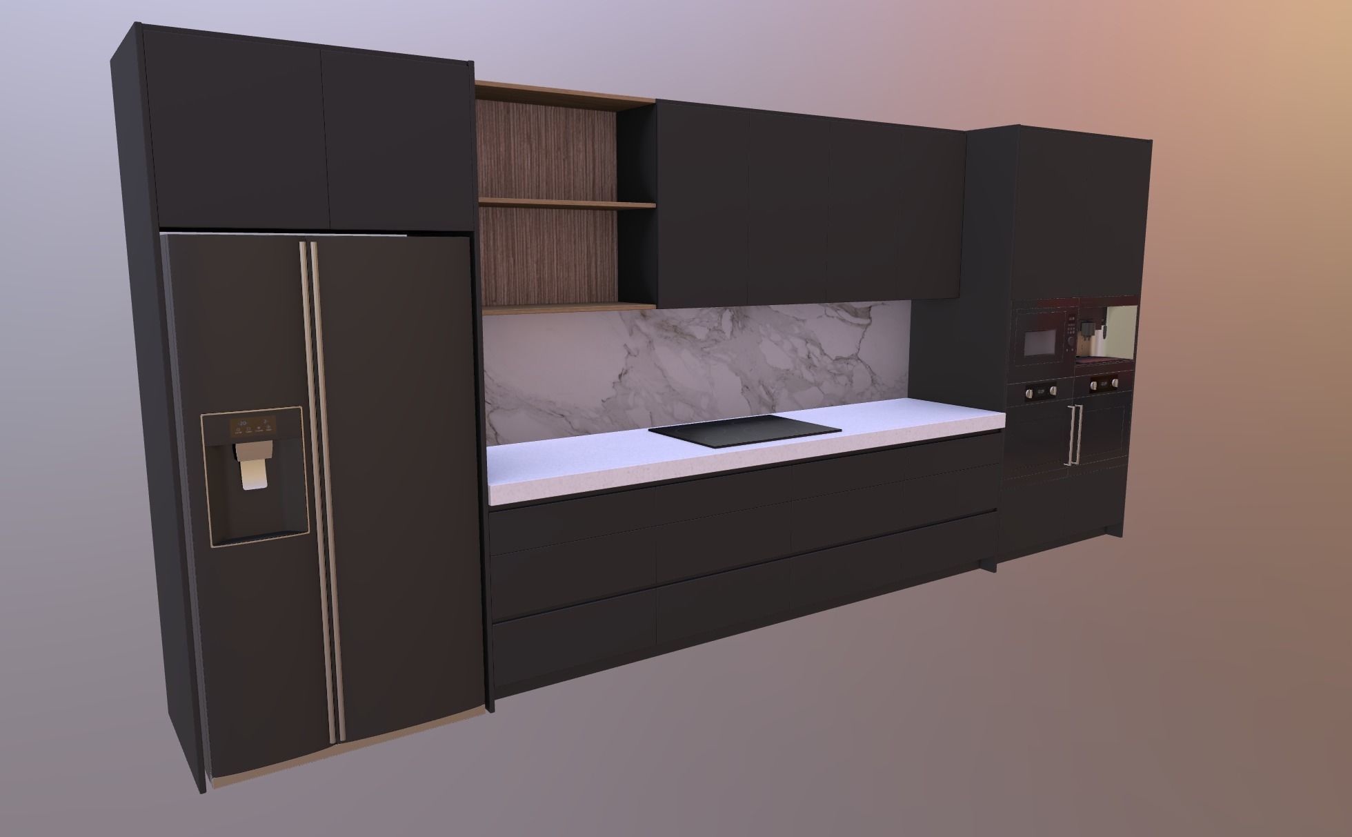 Kitchen D - High End Apartment Black Low-poly 3D model_13