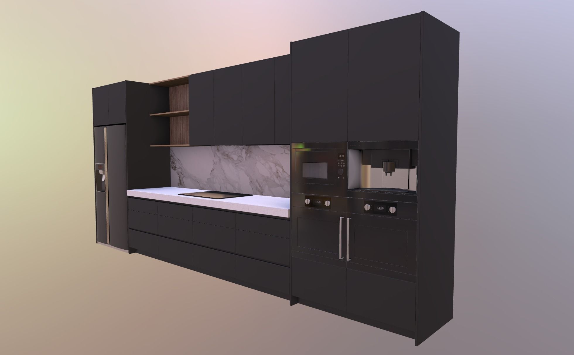 Kitchen D - High End Apartment Black Low-poly 3D model_14