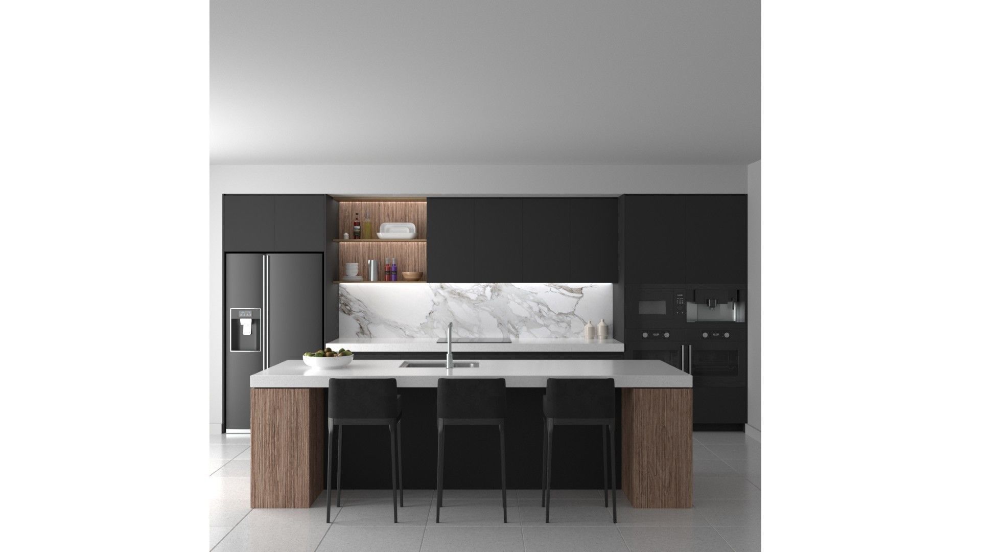 Kitchen D - High End Apartment Black Low-poly 3D model_1