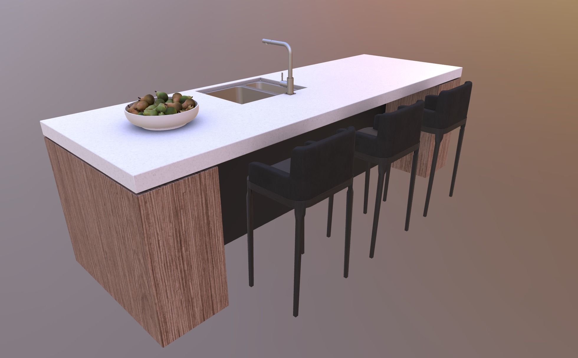 Kitchen D - High End Apartment Black Low-poly 3D model_10