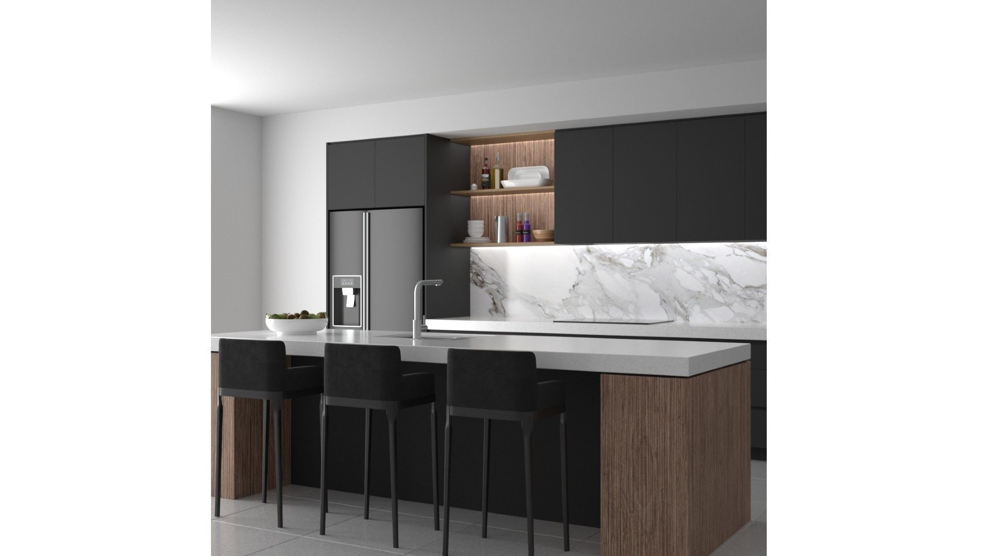 Kitchen D - High End Apartment Black Low-poly 3D model_4