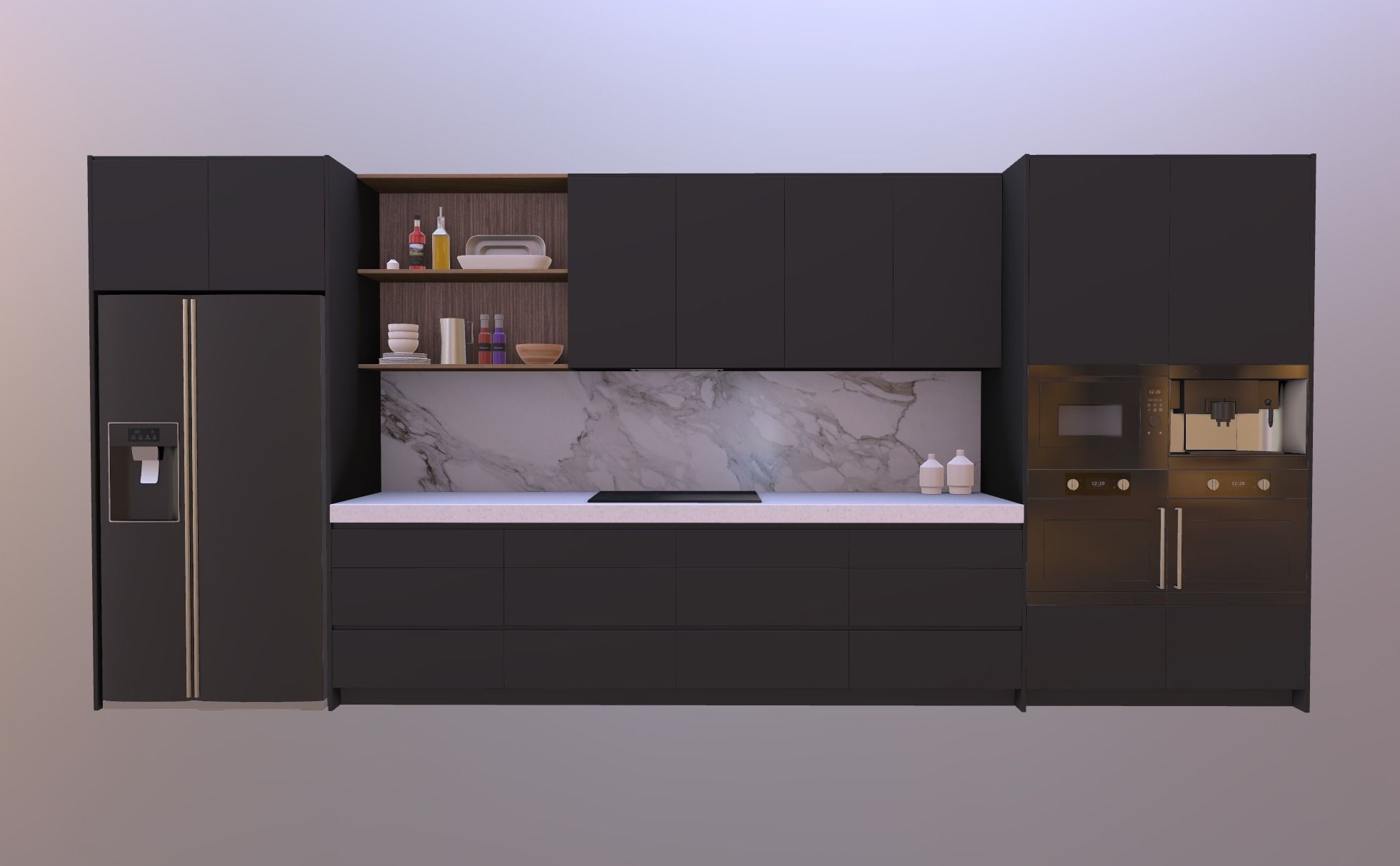 Kitchen D - High End Apartment Black Low-poly 3D model_12