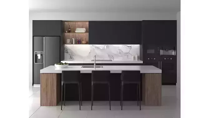 Kitchen D - High End Apartment Black Low-poly 3D model
