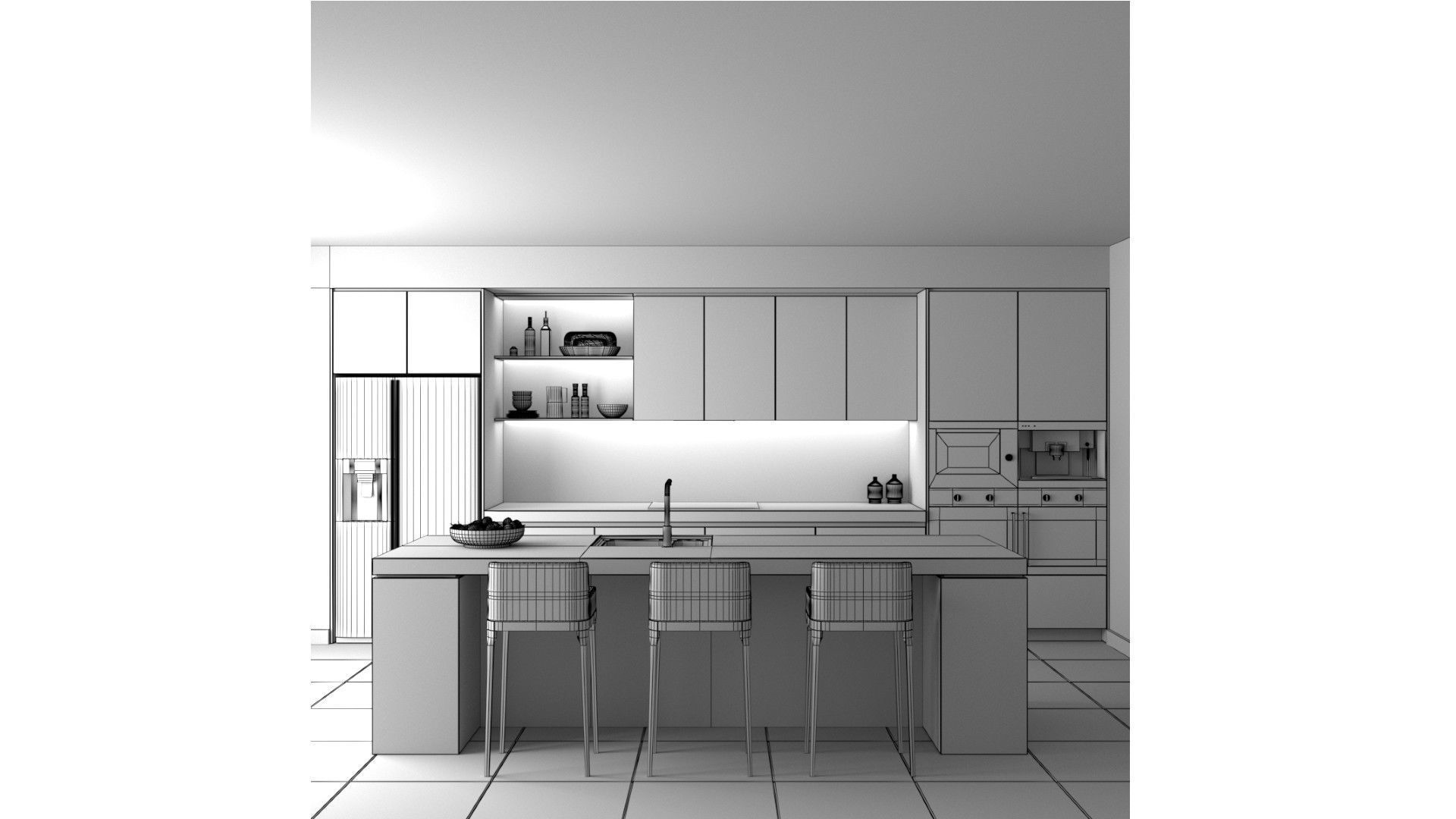 Kitchen D - High End Apartment Black Low-poly 3D model_7