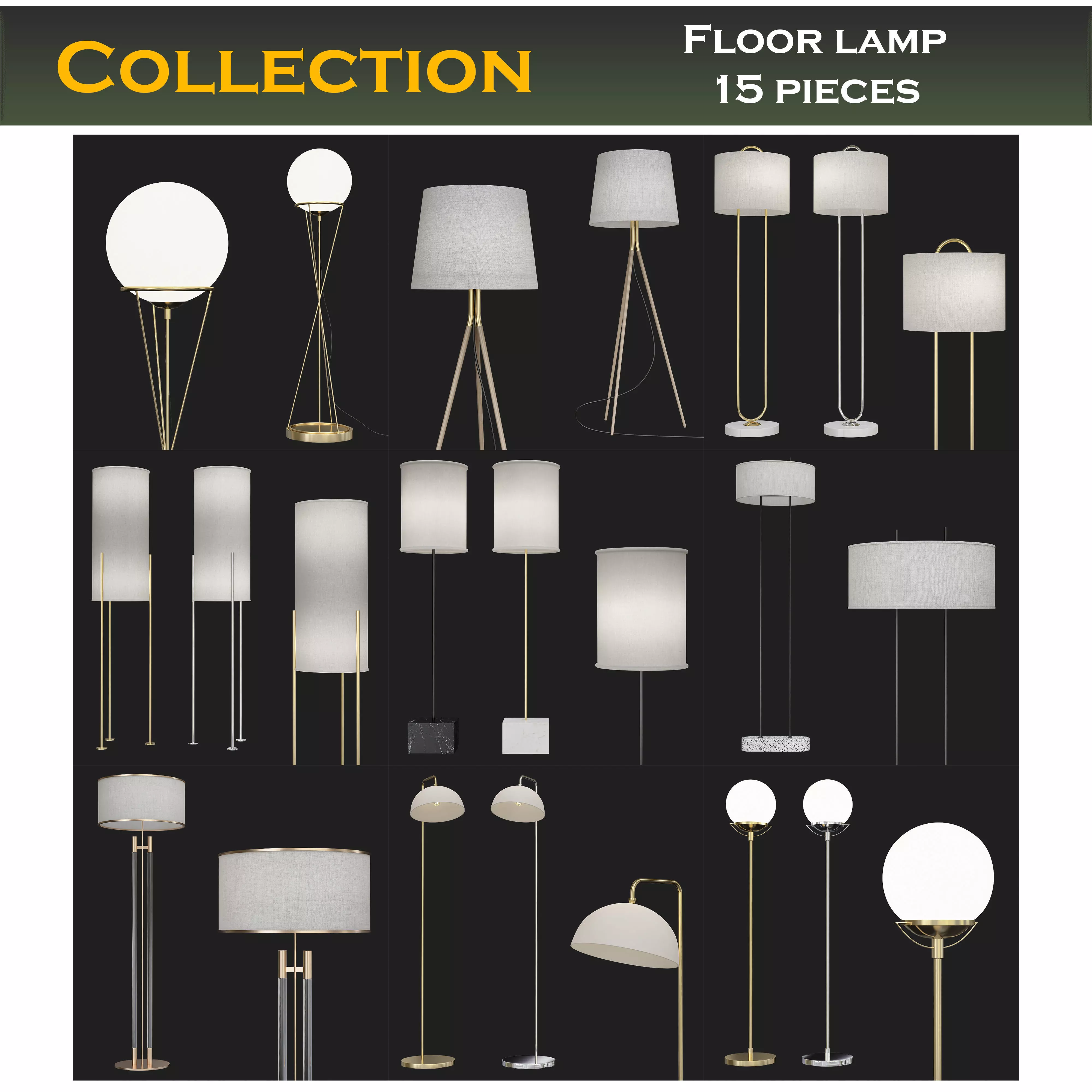 Floor Lamp low poly 3d models collection 15 pieces Low-poly 3D model_0