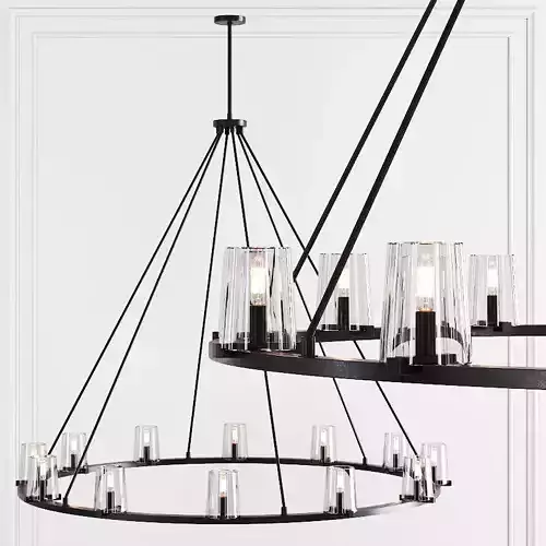 RH PAUILLAC ROUND CHANDELIER 60 Glass shade and Black 3D model