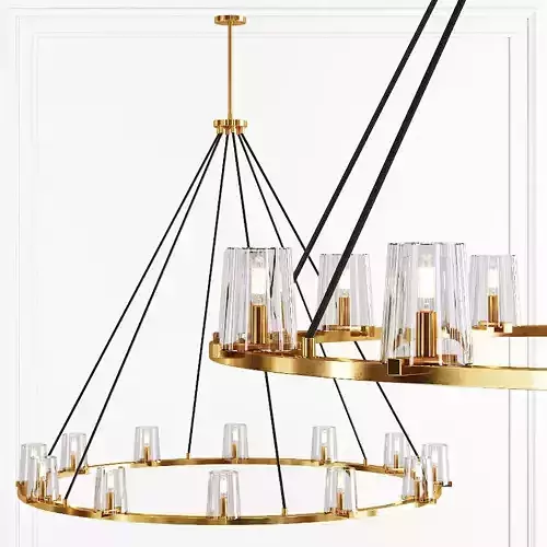 RH PAUILLAC ROUND CHANDELIER 60 Glass shade and Brass