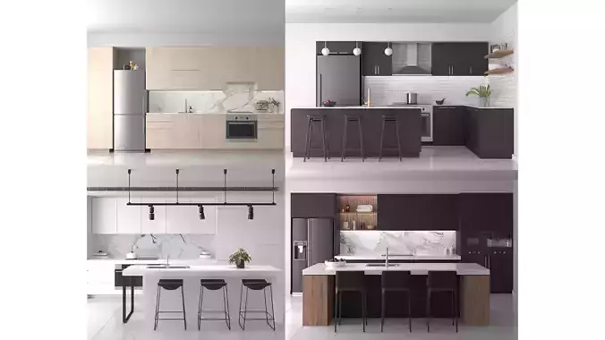 Kitchen Pack A-D - HQ Low Poly 3D Model Collection