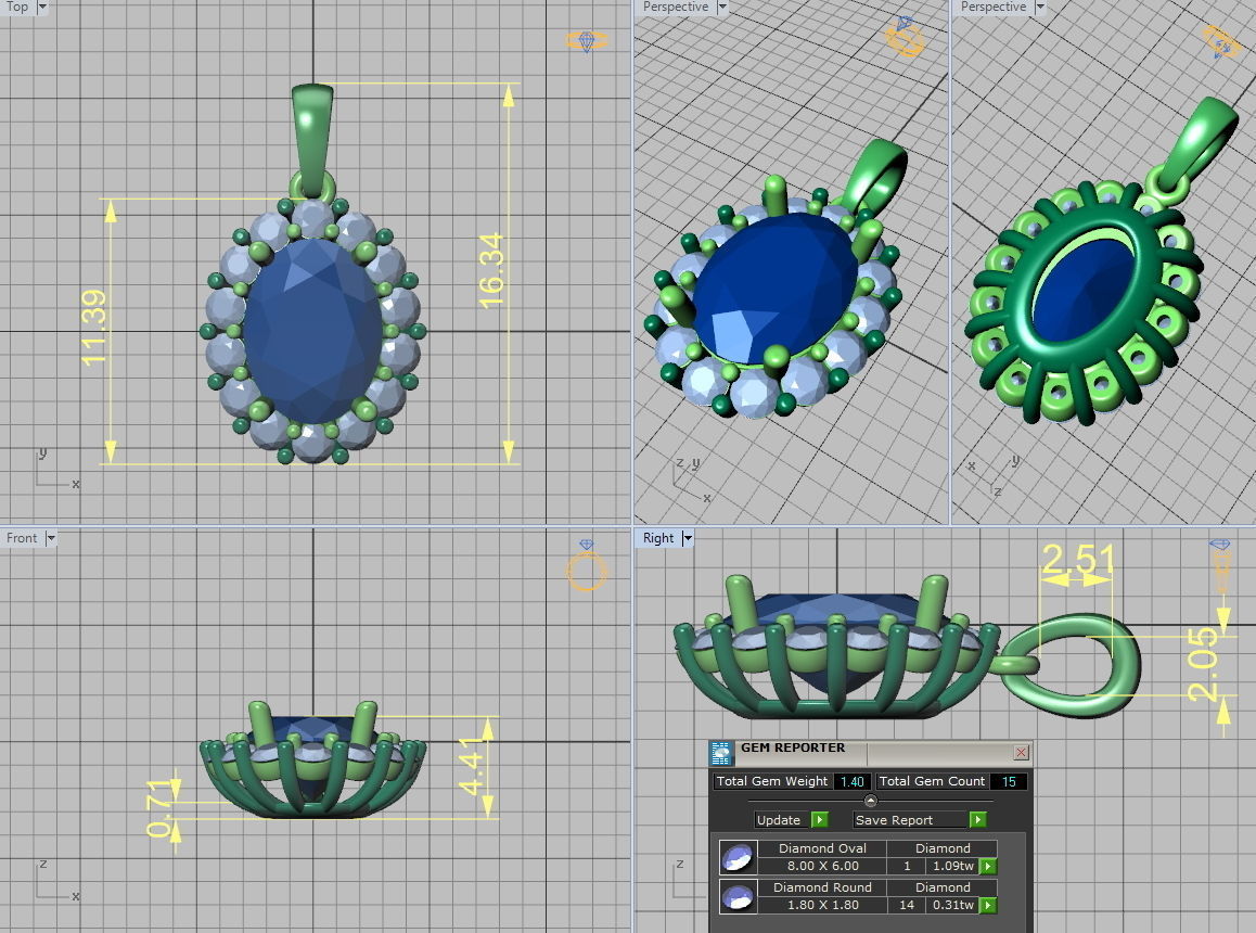 Oval Classic Pendant 8x6 stone 3dmodel 3D print model_2