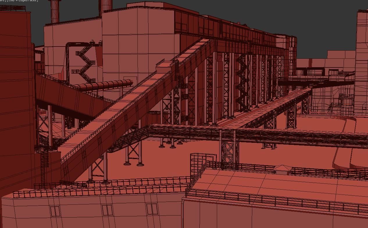 Factory site of nuclear power plant Low-poly 3D model_22