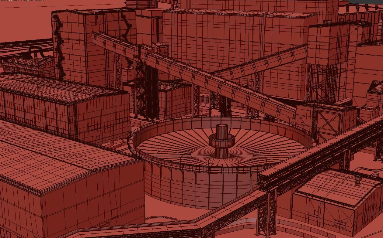 Factory site of nuclear power plant Low-poly 3D model_26