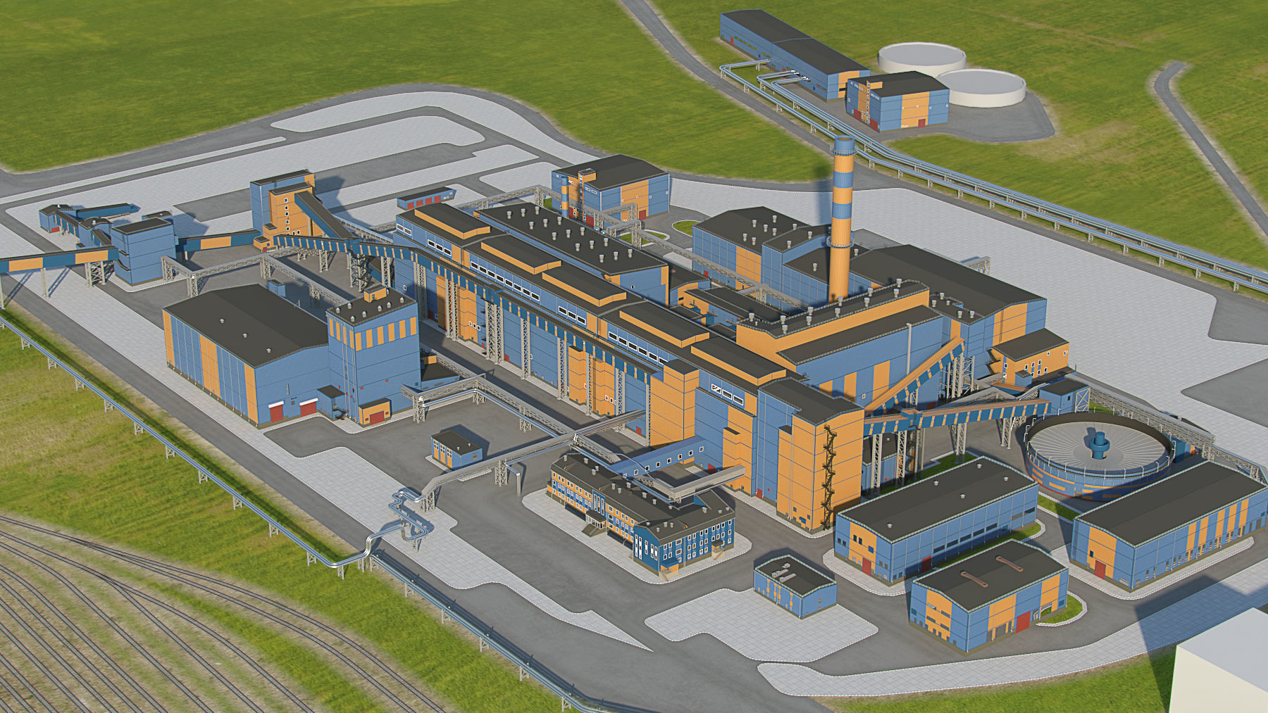 Factory site of nuclear power plant Low-poly 3D model_4