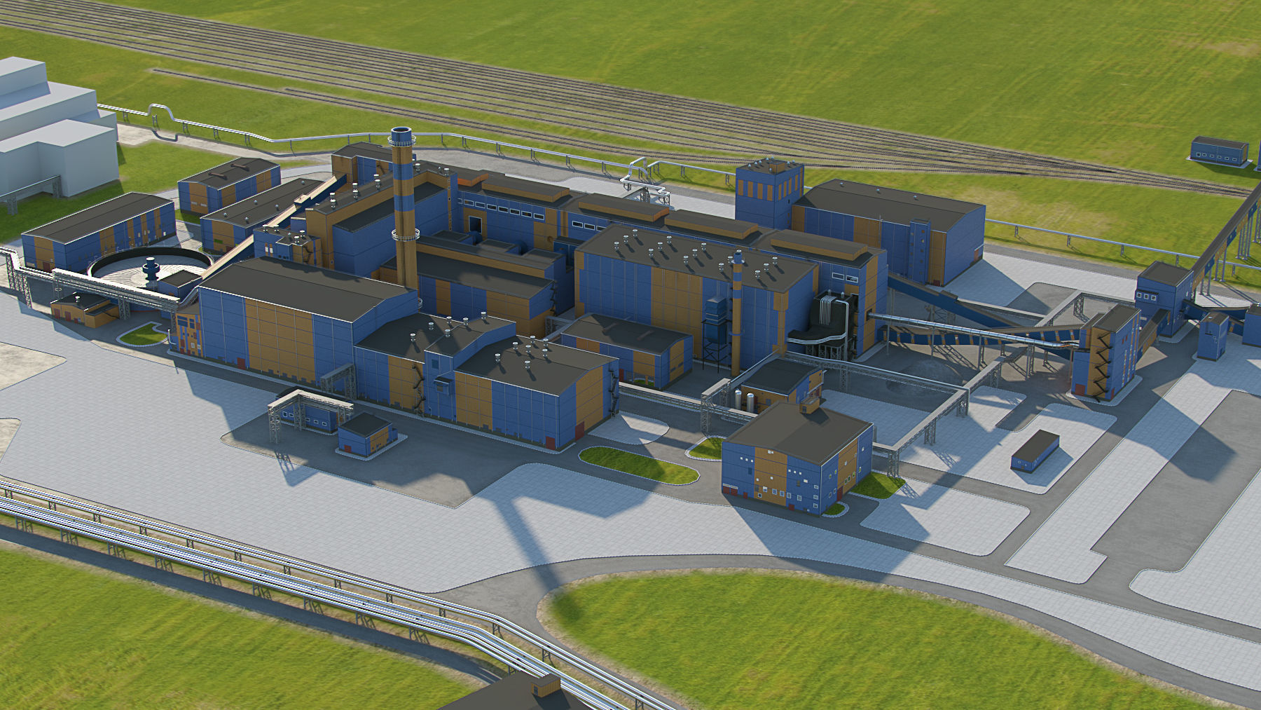 Factory site of nuclear power plant Low-poly 3D model_2