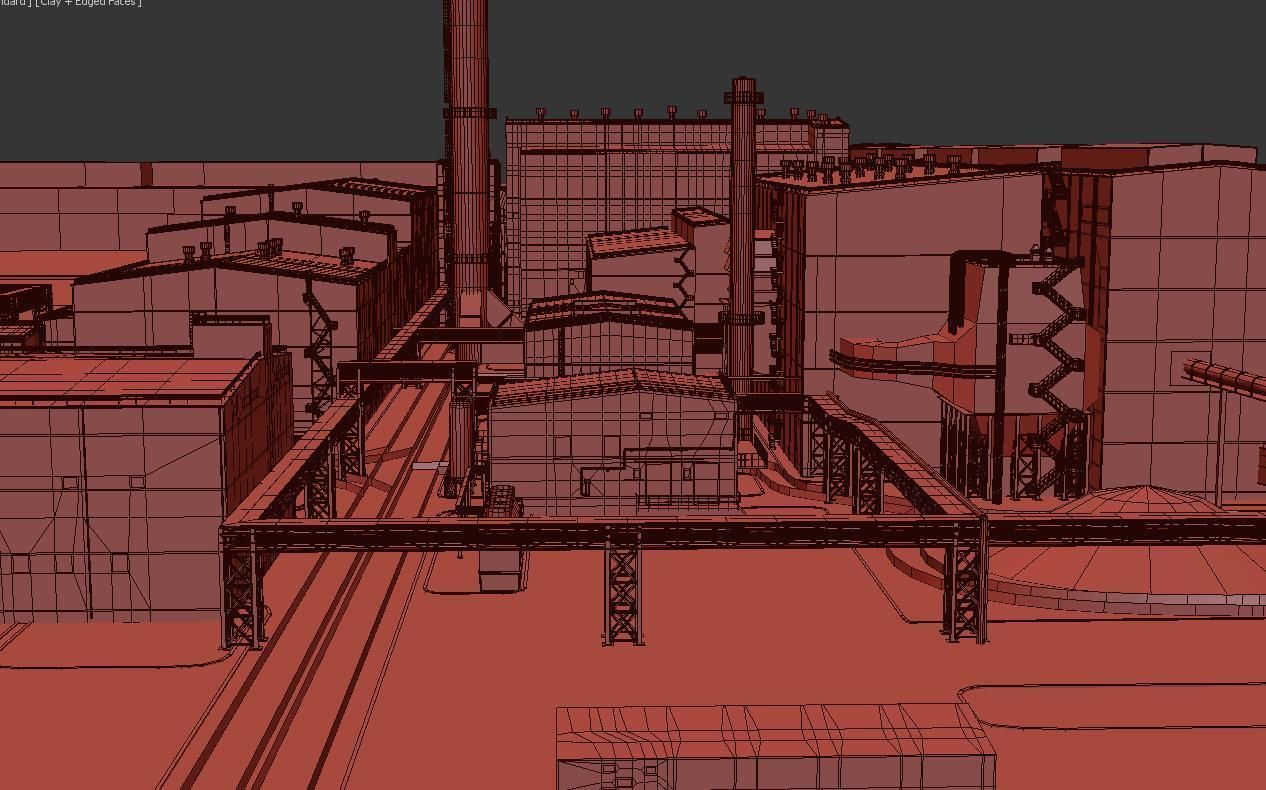 Factory site of nuclear power plant Low-poly 3D model_21