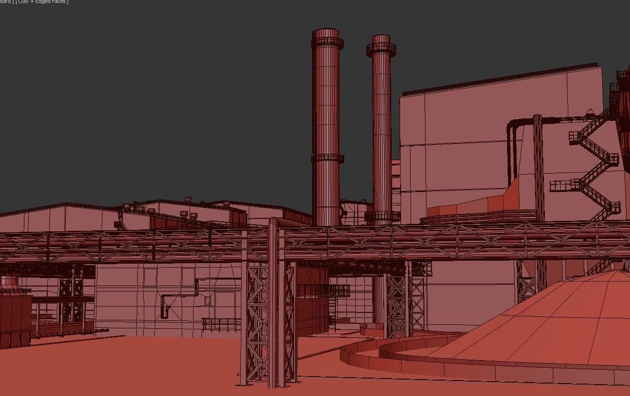 Factory site of nuclear power plant Low-poly 3D model_25