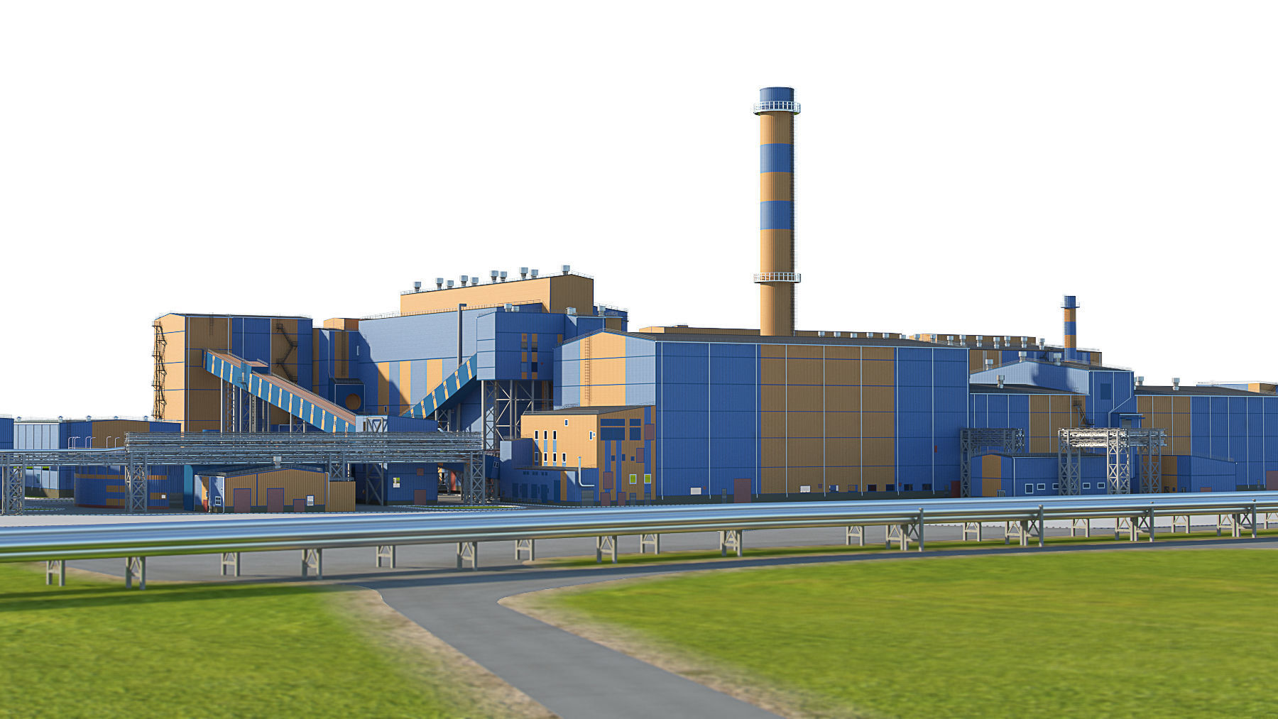 Factory site of nuclear power plant Low-poly 3D model_5