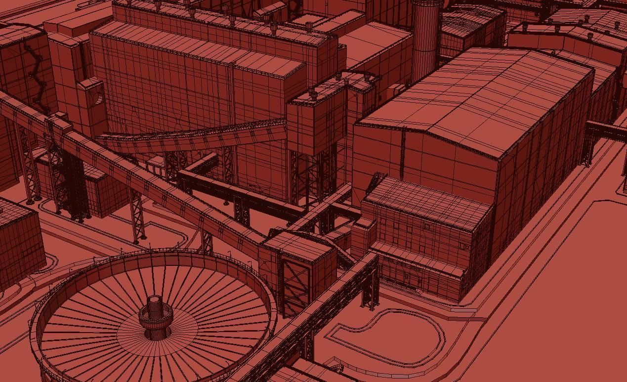 Factory site of nuclear power plant Low-poly 3D model_20