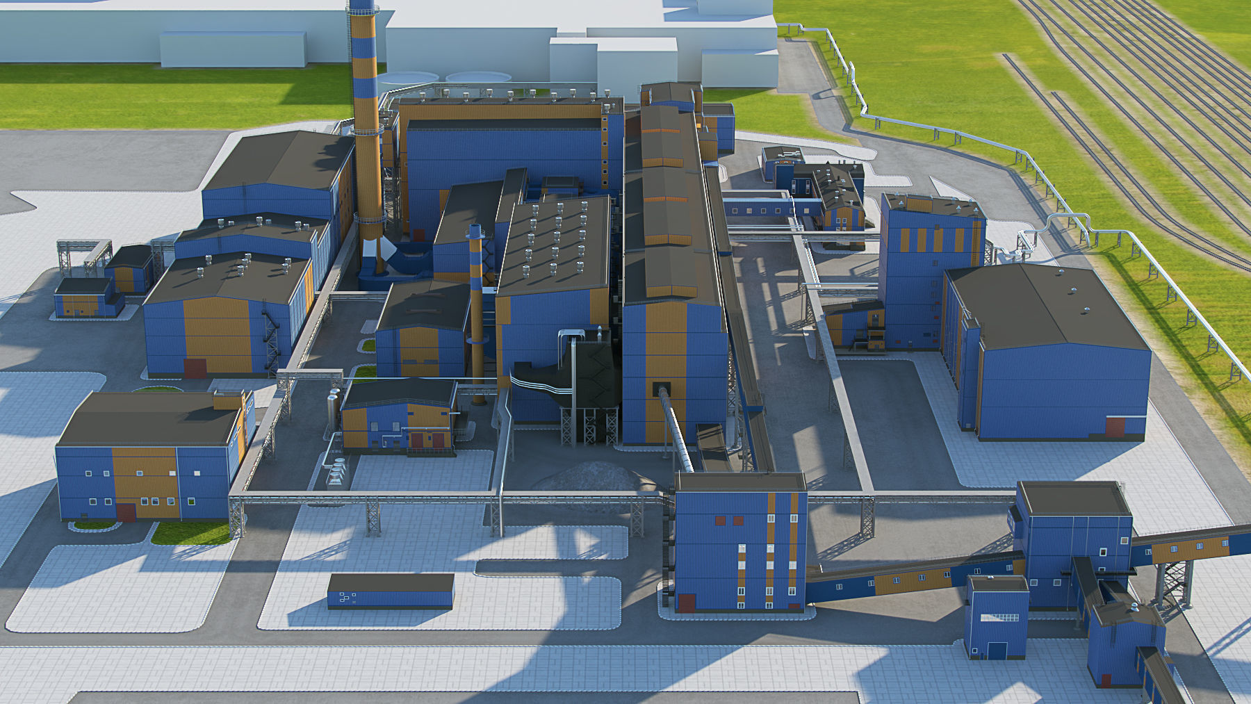 Factory site of nuclear power plant Low-poly 3D model_7