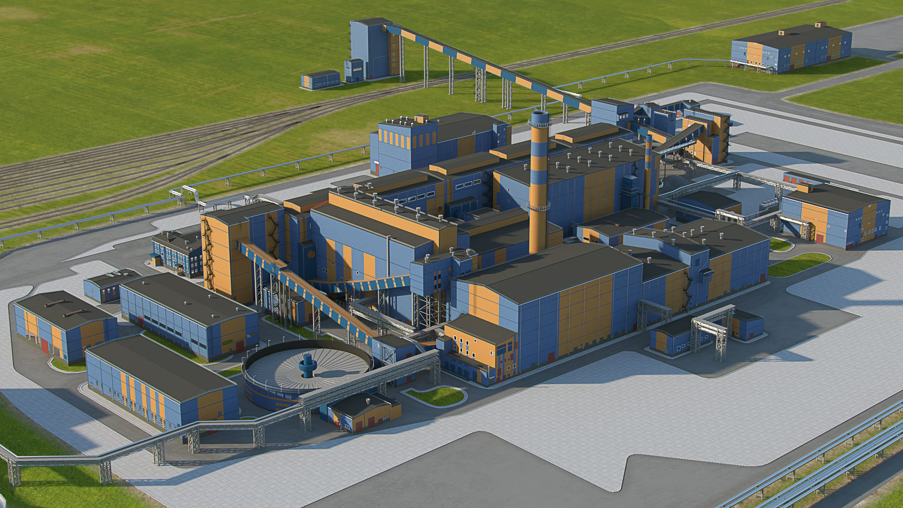 Factory site of nuclear power plant Low-poly 3D model_3