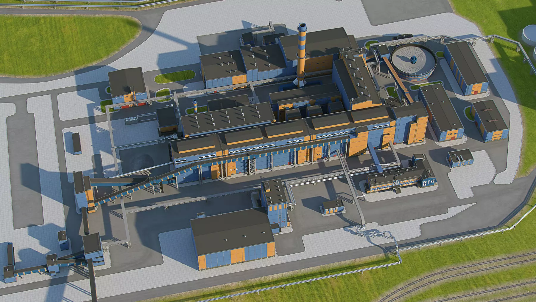 Factory site of nuclear power plant Low-poly 3D model_0