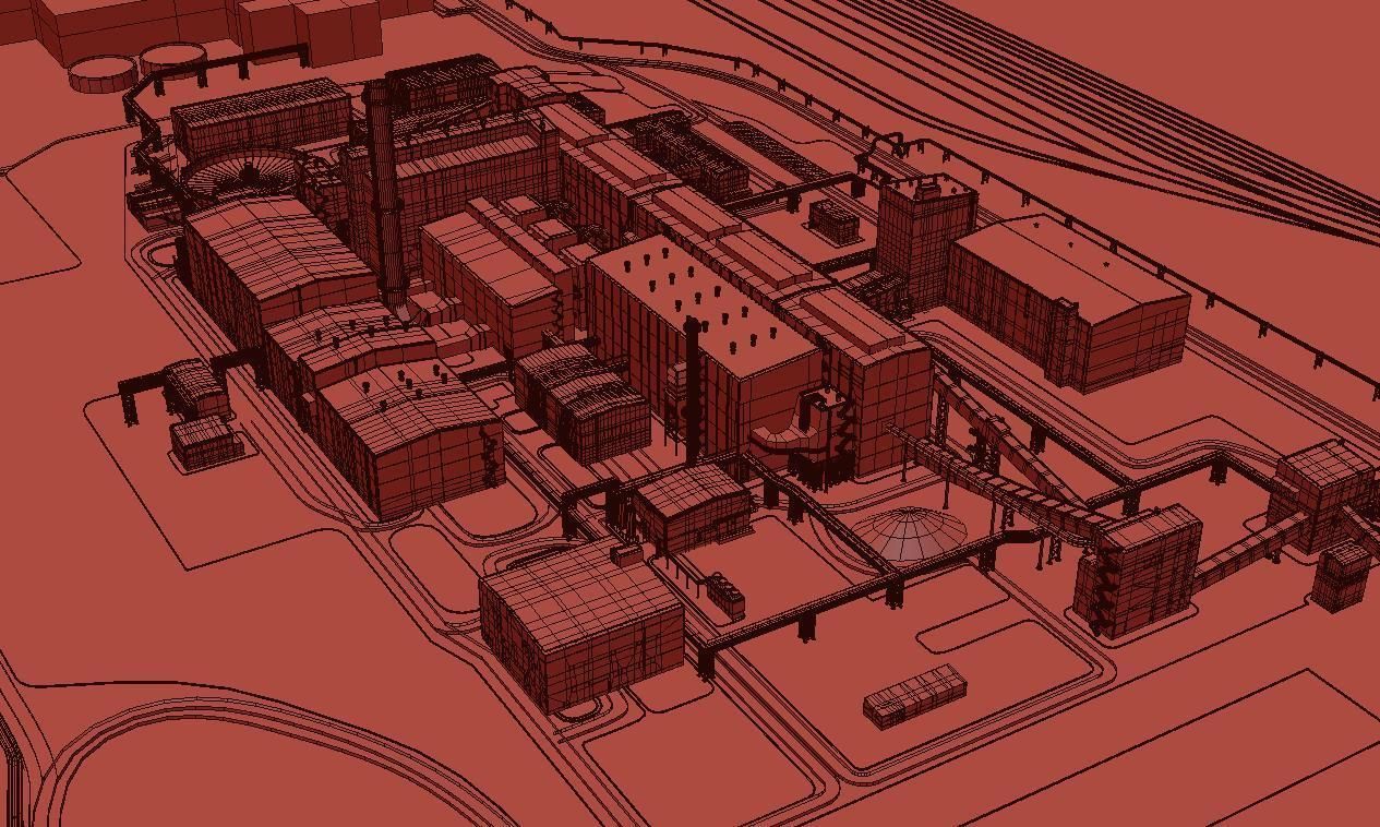 Factory site of nuclear power plant Low-poly 3D model_15