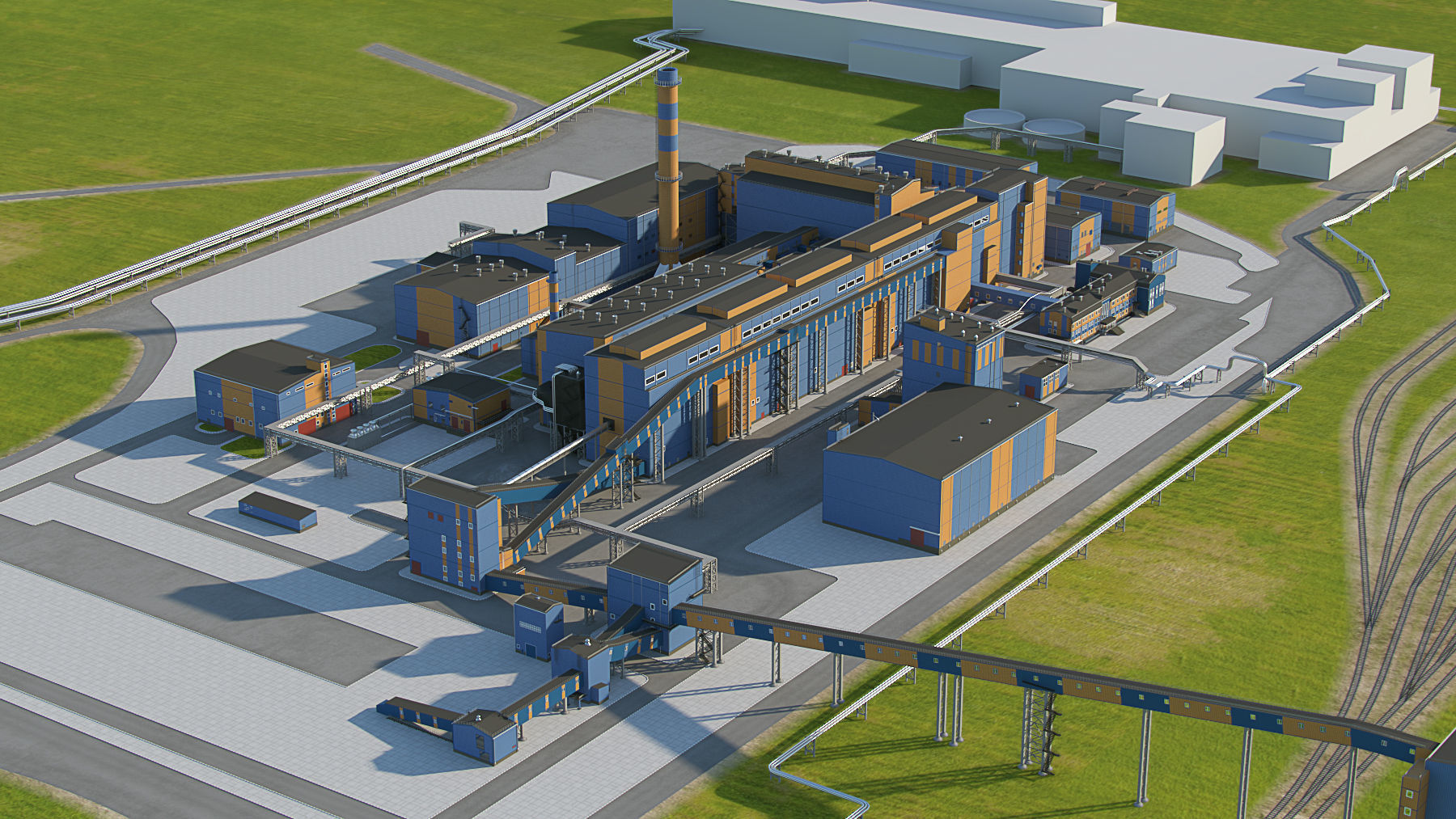 Factory site of nuclear power plant Low-poly 3D model_1