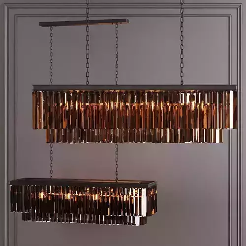 RH 1920S ODEON SMOKE GLASS FRINGE RECTANGULAR 49 Black