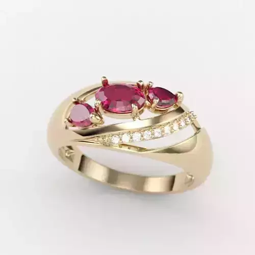 Women Ring with gem and diamonds 3dm stl 3D print model