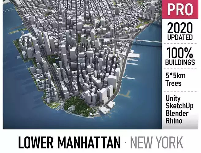 New York - Lower Manhattan Low-poly 3D model