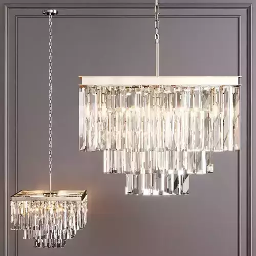 RH 1920S ODEON CLEAR GLASS FRINGE SQUARE 3-TIER Nickel