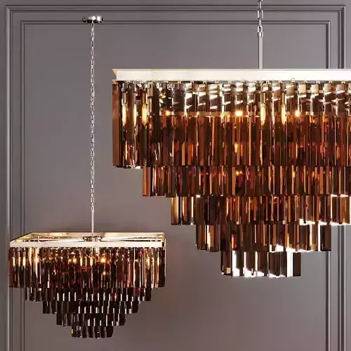 RH 1920S ODEON SMOKE GLASS FRINGE SQUARE  5-TIER Nickel