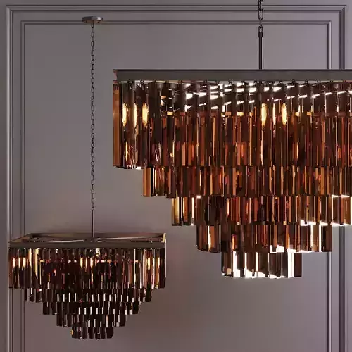 RH 1920S ODEON SMOKE GLASS FRINGE SQUARE  5-TIER Black