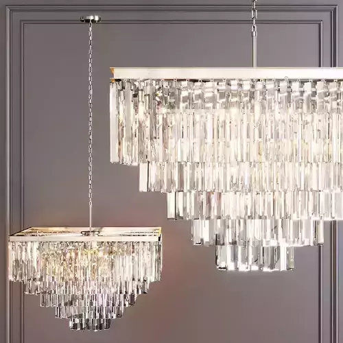 RH 1920S ODEON CLEAR GLASS FRINGE SQUARE 5-TIER Nickel