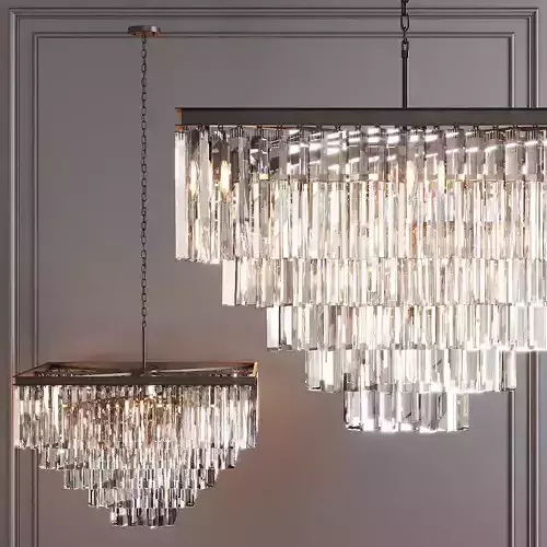 RH 1920S ODEON CLEAR GLASS FRINGE SQUARE 5-TIER Black