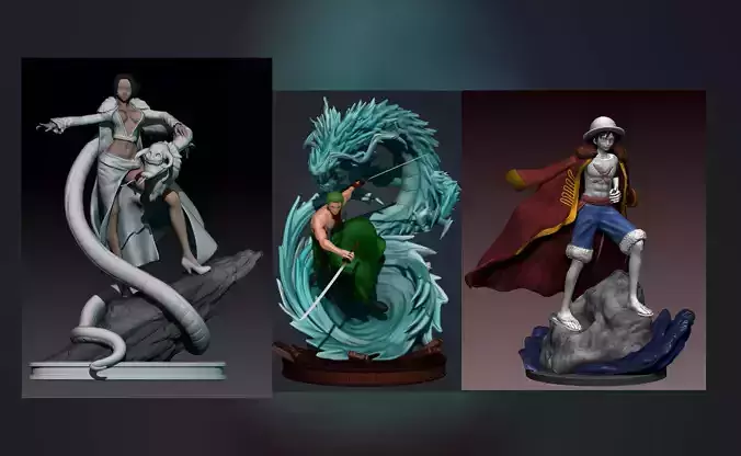 one piece 3d print collection - luffy zoro and boa 