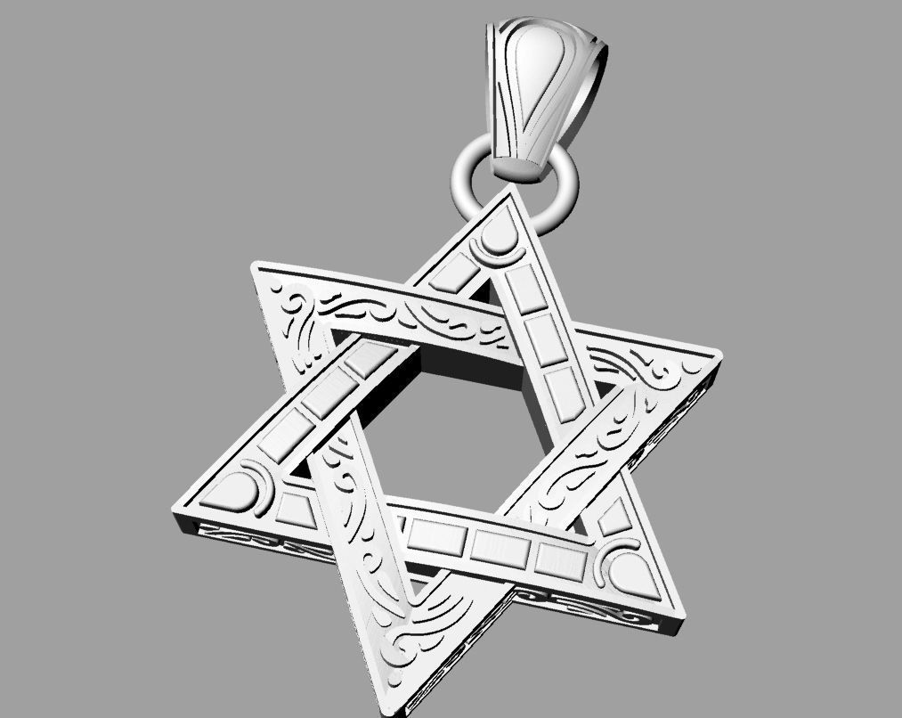 Star of David with ornament 3D print model_1