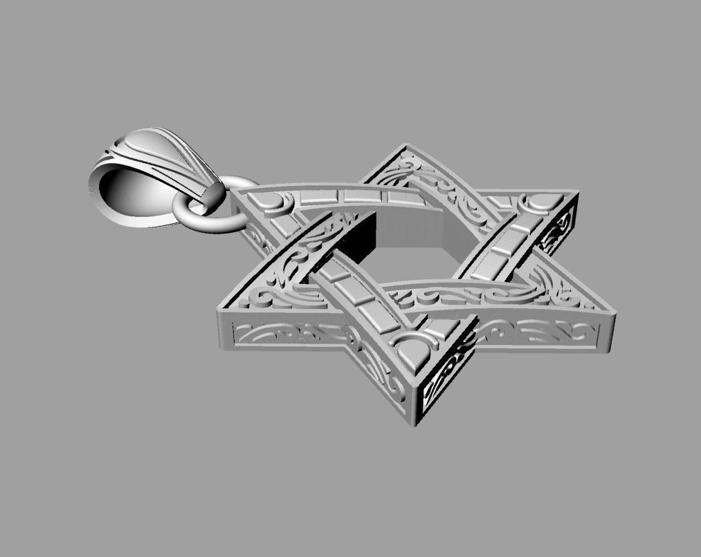Star of David with ornament 3D print model_2